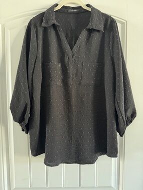 Papermoon Black Swiss Dot Split-Neck Tunic